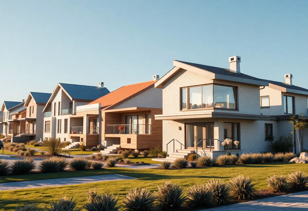 Futuristic 3D printed homes in a residential setting