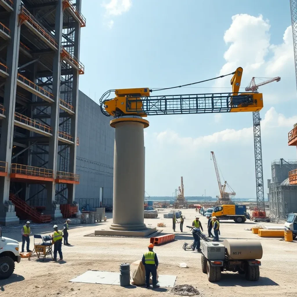 3D printer arm on construction site for nuclear reactor
