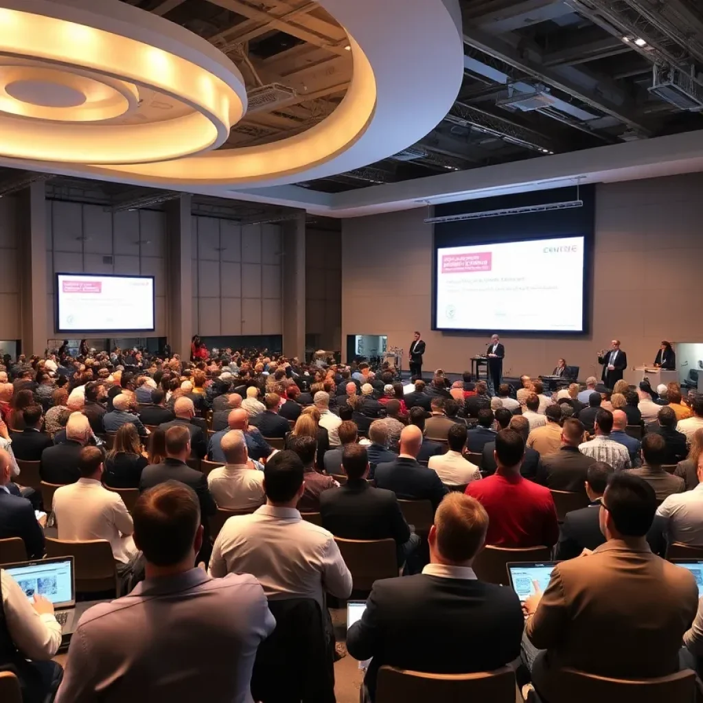 Participants at the AU 2025 Conference discussing digital transformation in the construction industry.