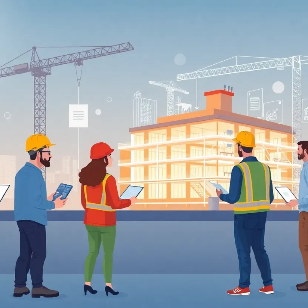 Construction teams collaborating on a BIM project