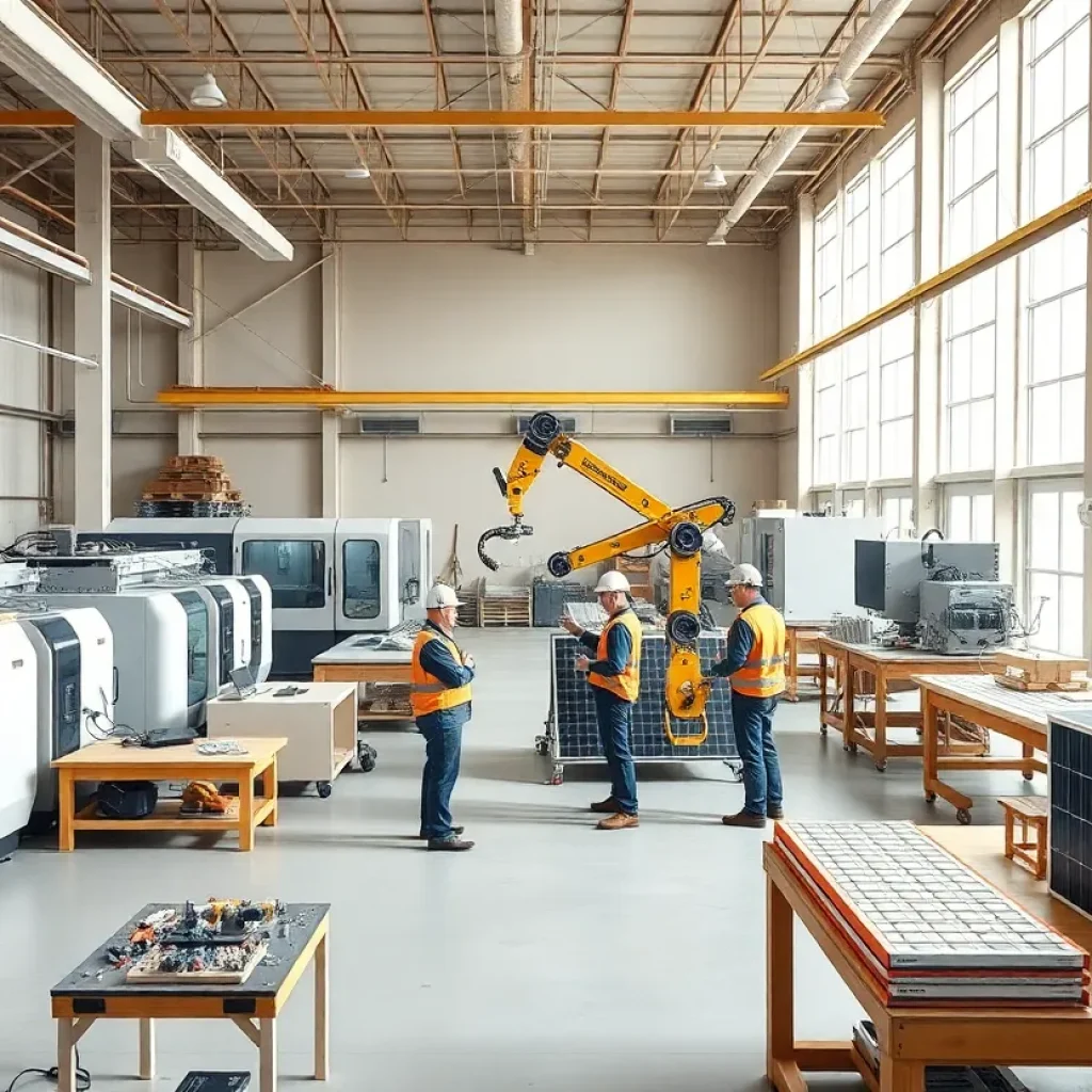 Interior of a construction R&D lab with 3D printers, CNC machines and fabrication bays