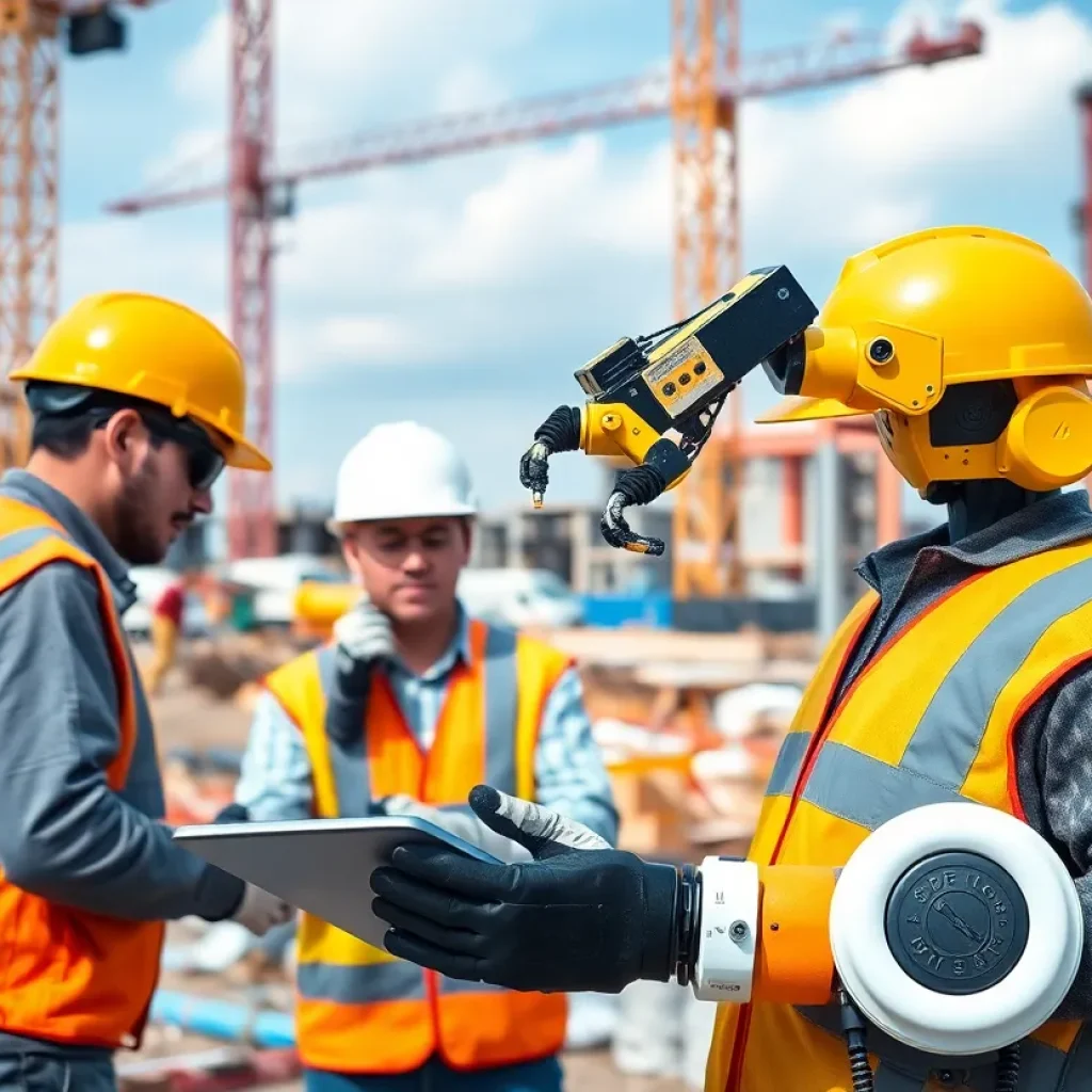 Workers using automation tools on a construction site.
