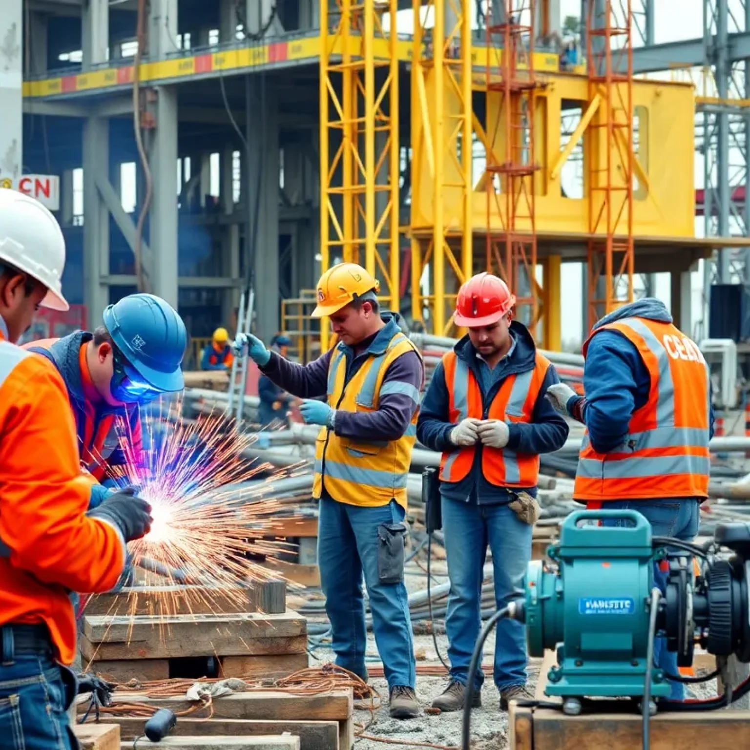 Construction workers on-site using advanced technology for various trades.