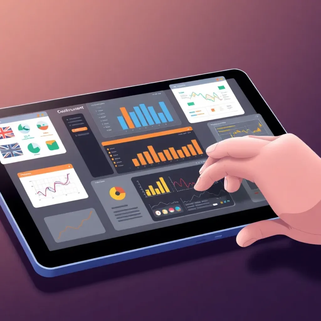 Digital tablet displaying construction management software interfaces