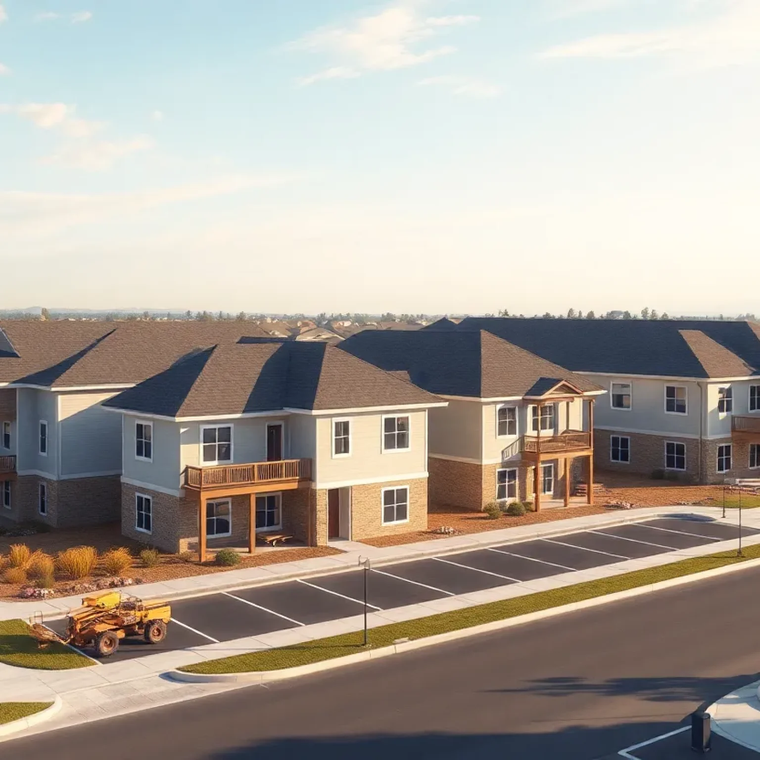 Rendering of Marshview Apartments construction showing four low‑rise buildings, garages and surface parking
