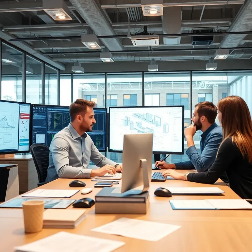 Professionals using software in a modern office environment