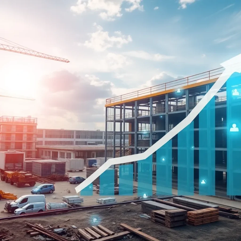 Illustration of a modern construction site showcasing technology and innovation.