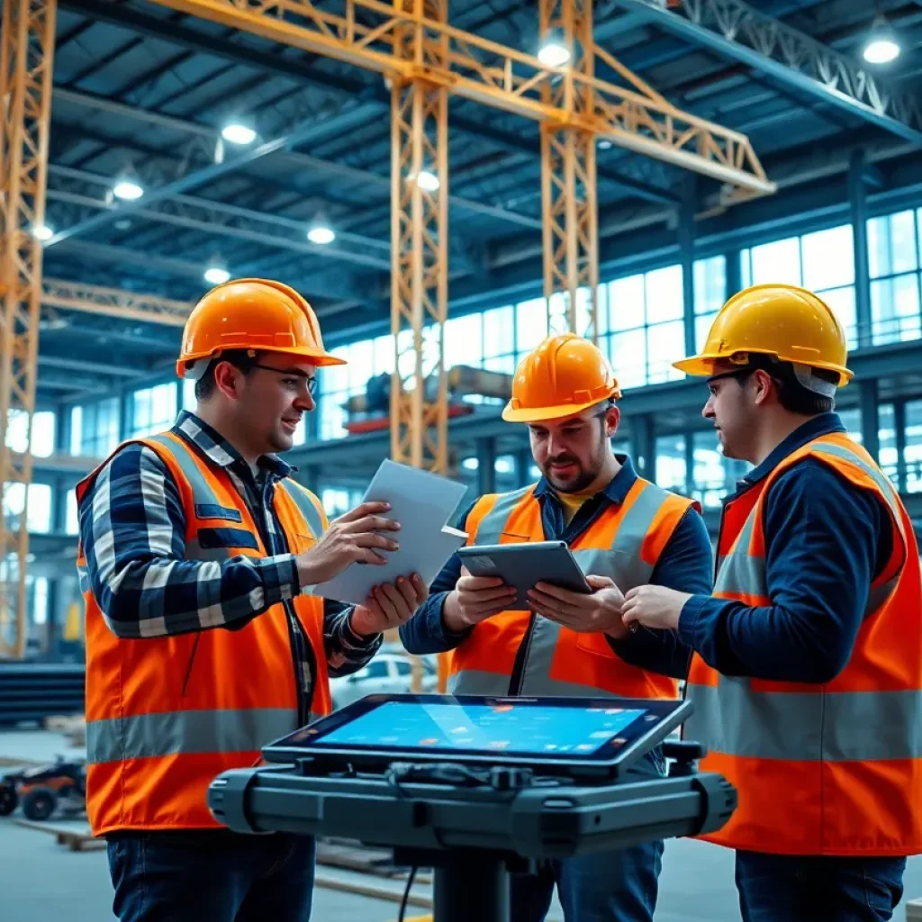 Construction site demonstrating technology and teamwork