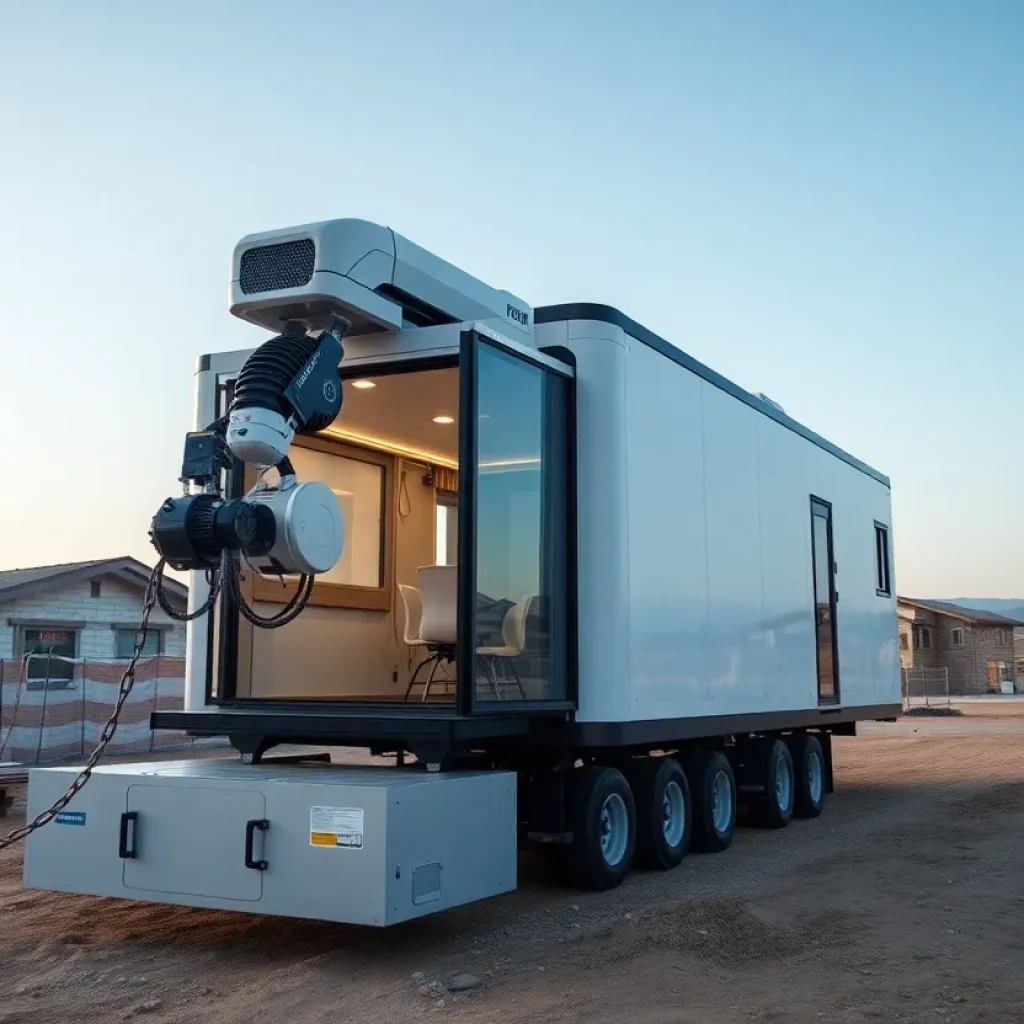 Mobile robotic microfactory constructing sustainable homes