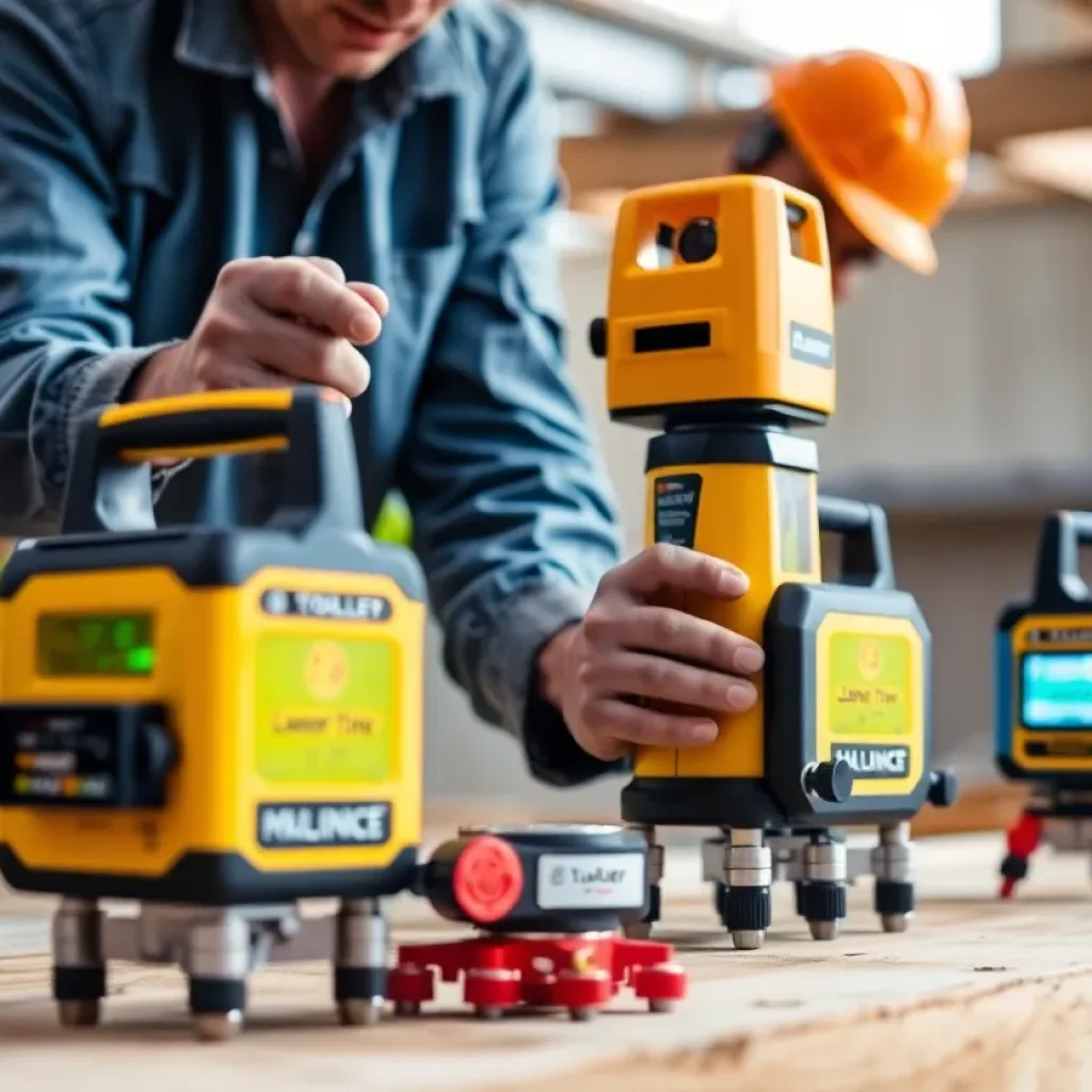 Various laser levels used in construction projects