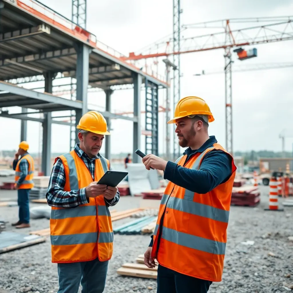 Construction site with modern job management technology