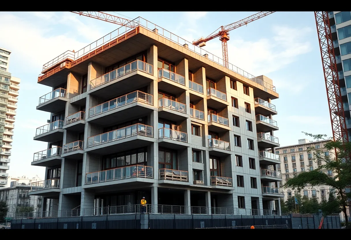 Construction site of a luxury multifamily residential building in Frisco, Texas.
