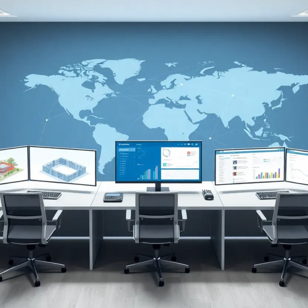 Cloud-based project collaboration dashboard with global reseller network overlay