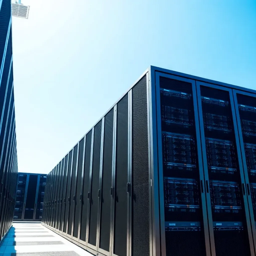 A high-tech data center filled with servers and advanced technology.