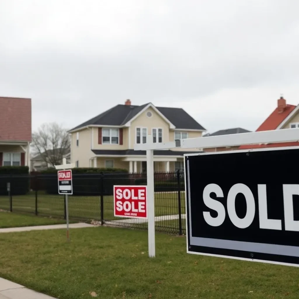 Image depicting a declined housing market with empty houses and sold signs