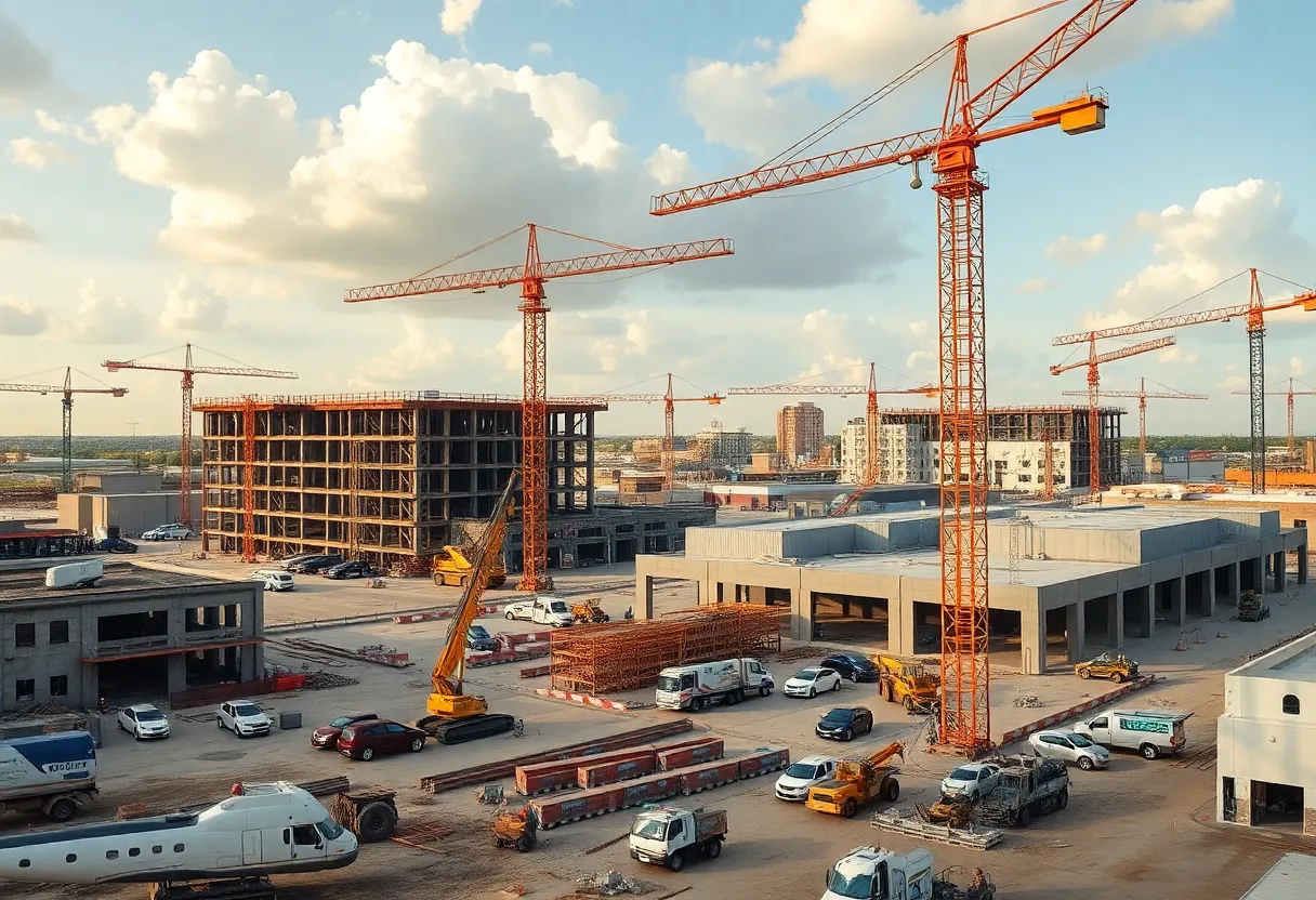 Construction site showing industrial buildings being developed in South Texas.