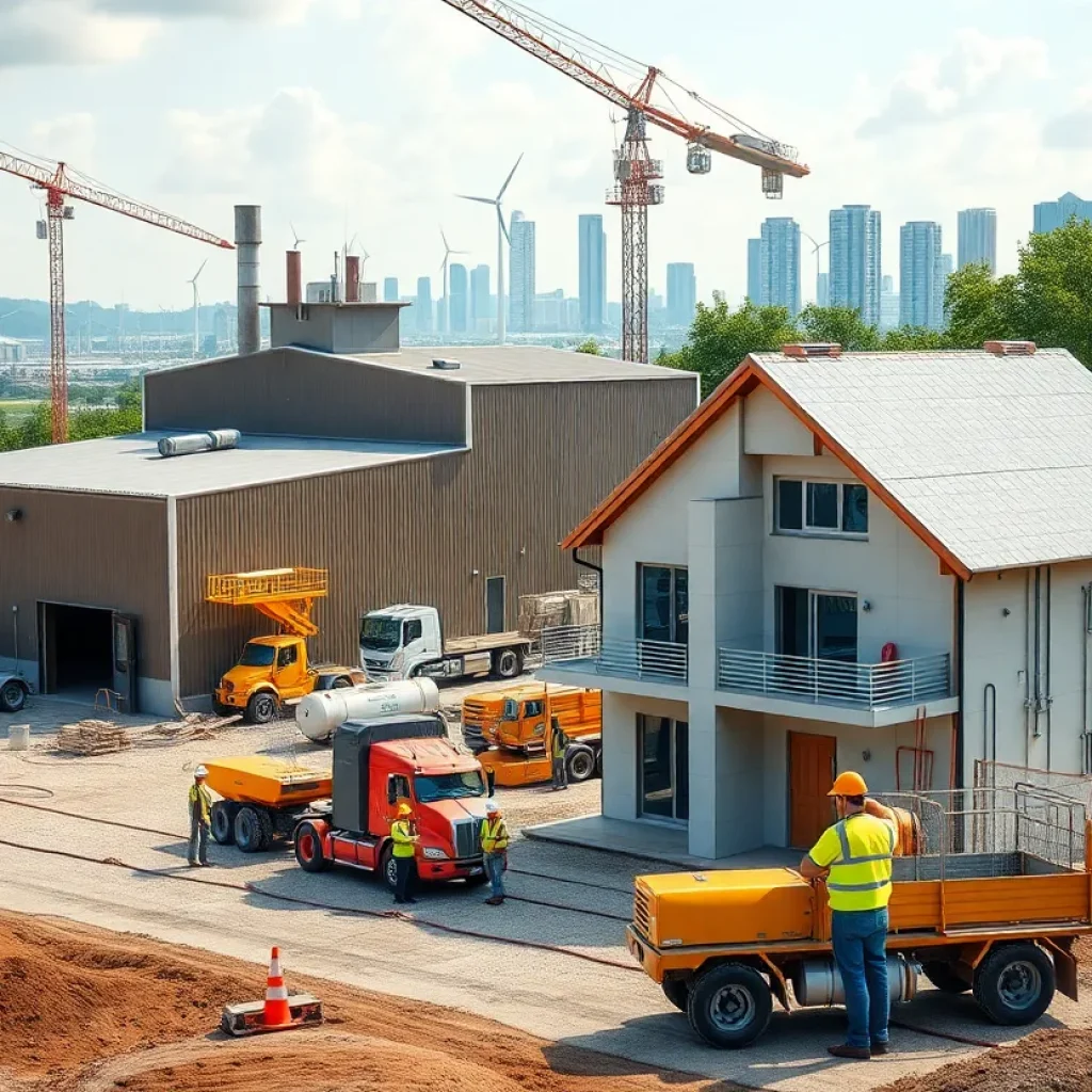 Low-carbon cement production facility and a completed 3D-printed family house assembled on site