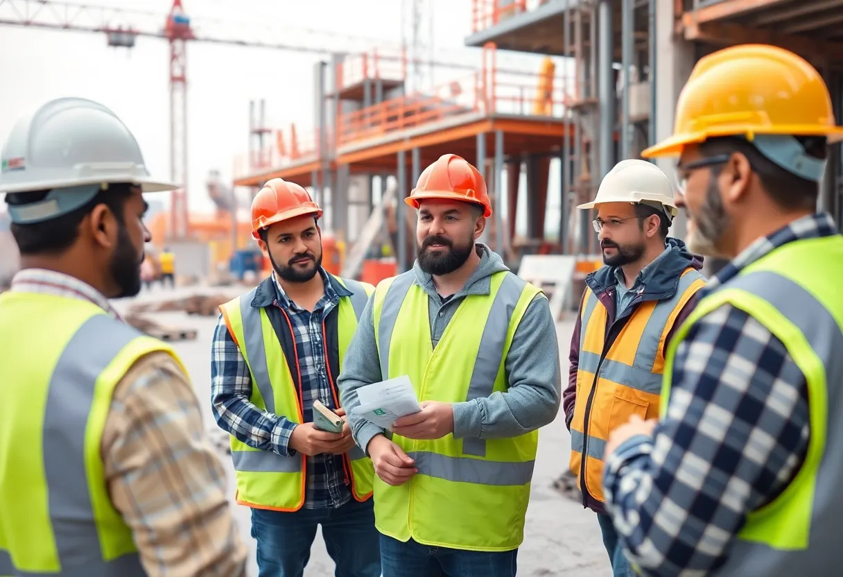 Construction workers participating in a safety training session