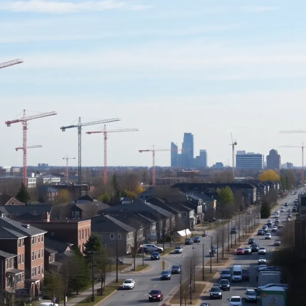 Construction scene in Springfield showing new housing developments.