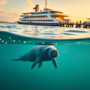 West Indian manatee near a ferry terminal in Texas