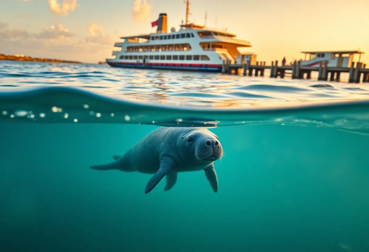 West Indian manatee near a ferry terminal in Texas