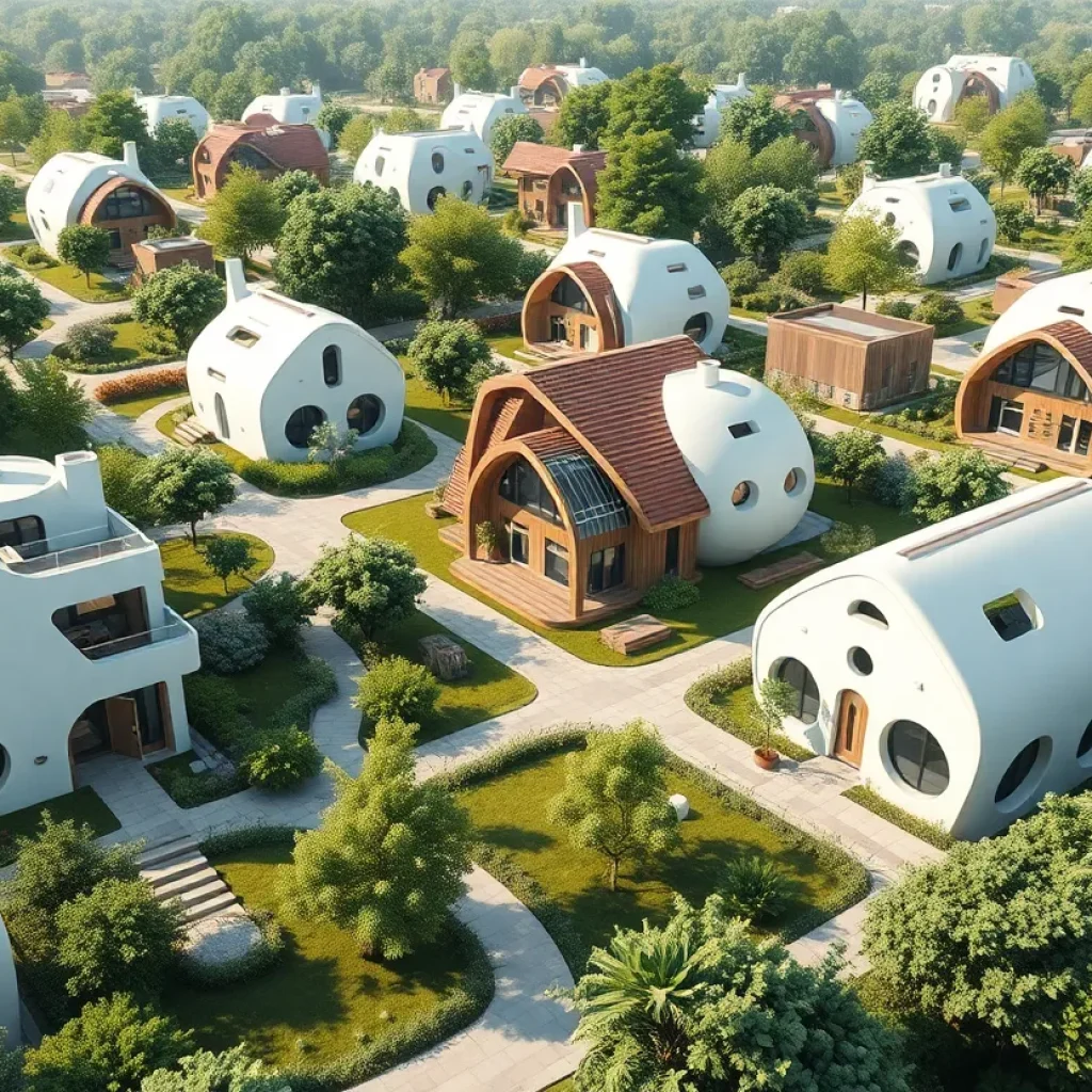 3D-printed houses in a Texas neighborhood