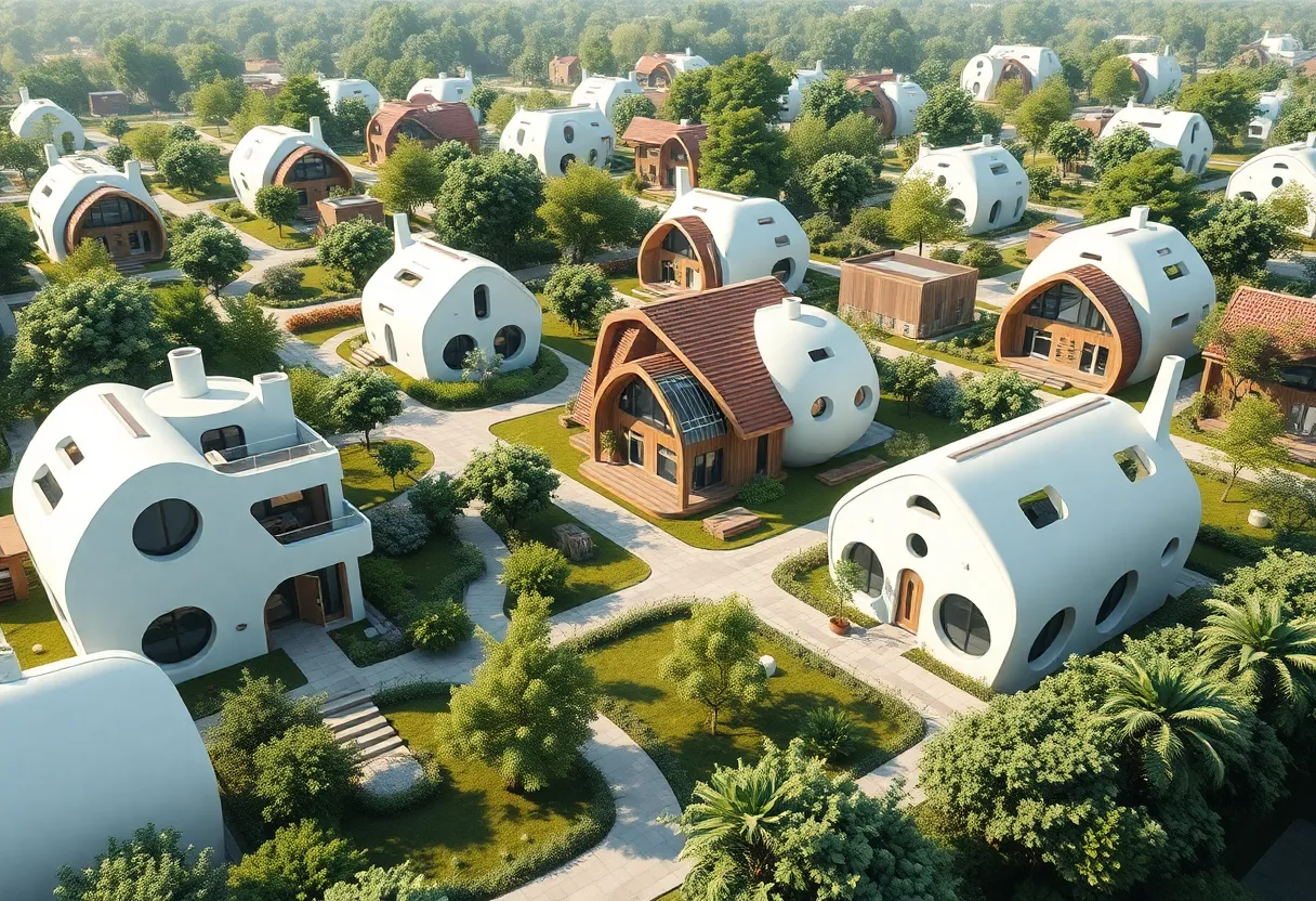 3D-printed houses in a Texas neighborhood