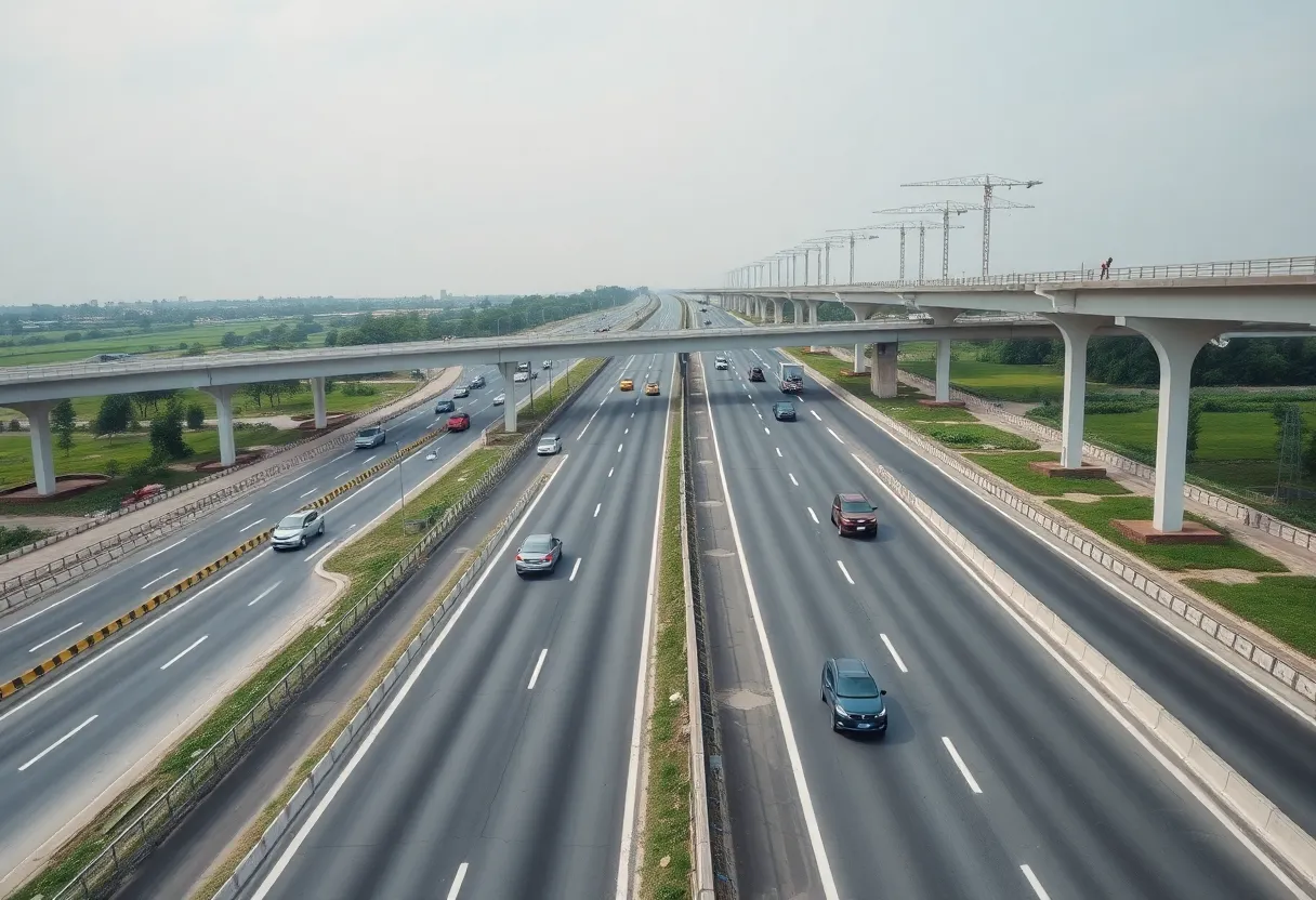 Construction of the I-10 Brookshire Project showcasing newly built lanes and overpasses