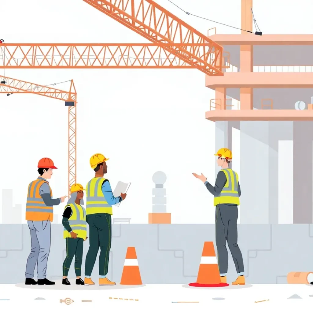 Diverse contractors collaborating on a construction site